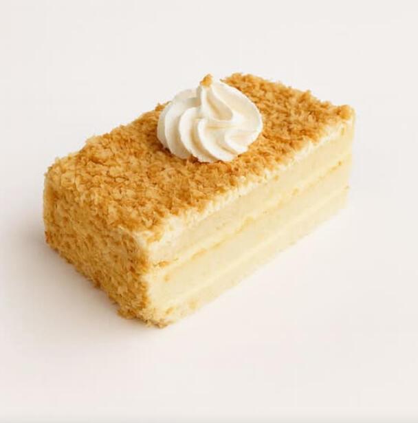 Coconut Cake Slice $7.49 Layered sponge cake with coconut frosting, coated in toasted coconut flakes and finished with a cream swirl.